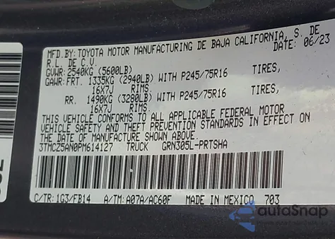 2023 Toyota Tacoma Sr V6 from USA, damaged, VIN 3TMCZ5AN0PM614127